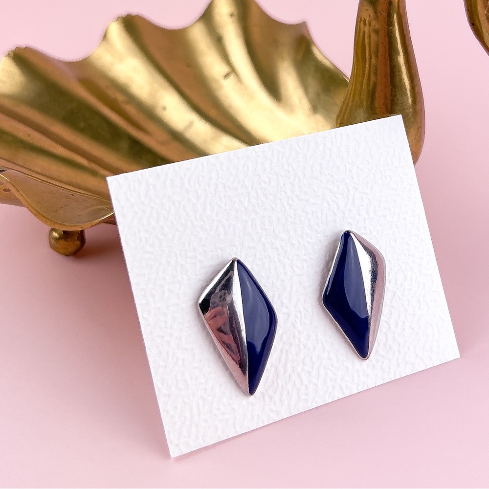 Vintage Silver and Blue Stud Earrings